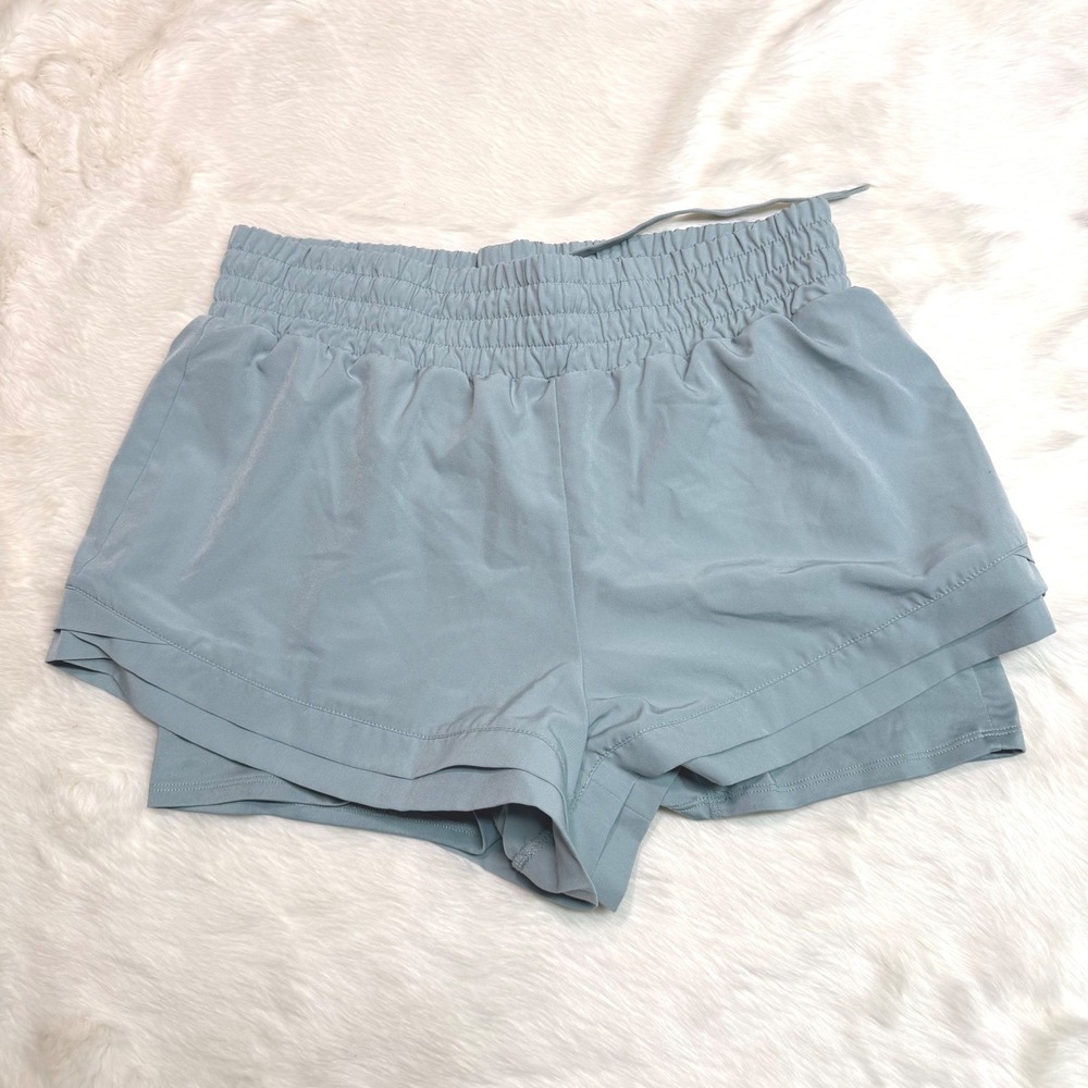 RBX Active Shorts Womens Large Blue 2-in-1 Layered Spandex short Smocked Waist